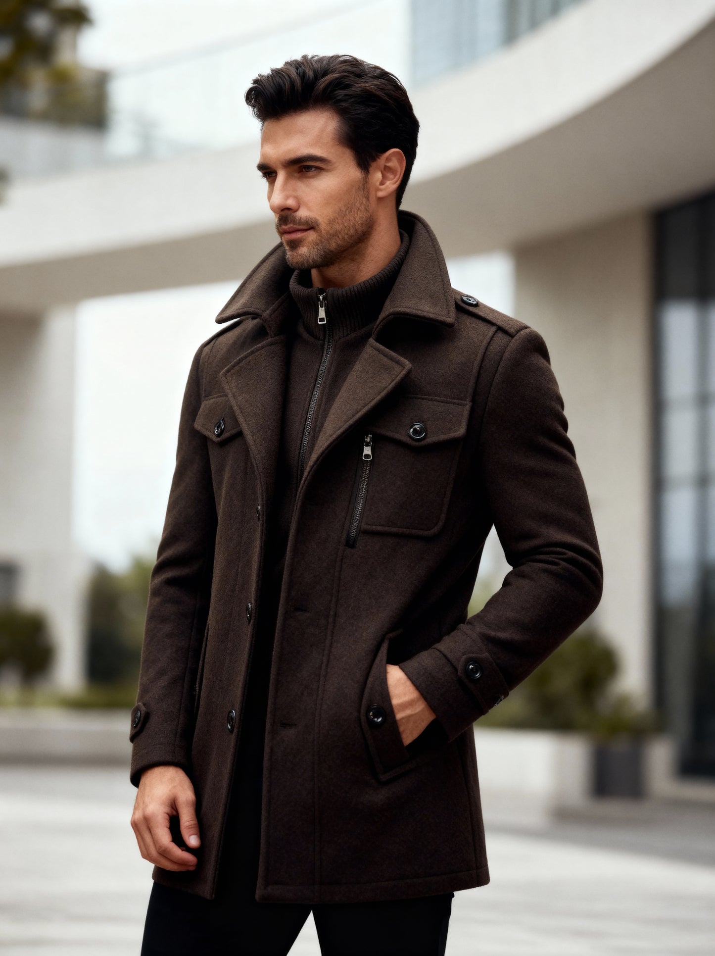 Ardens Men’s Two-Piece Coat – Mid-Length Layered Jacket with Refined Detailing