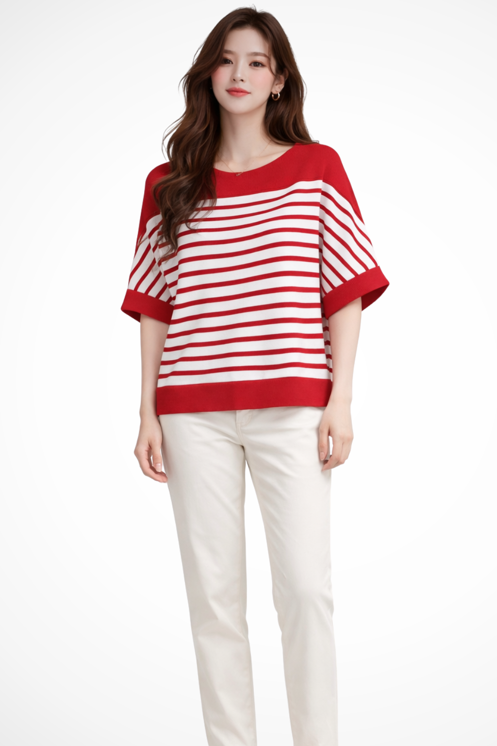 Tilda | Women Oversized Round Neck Half Sleeve Striped Shirt