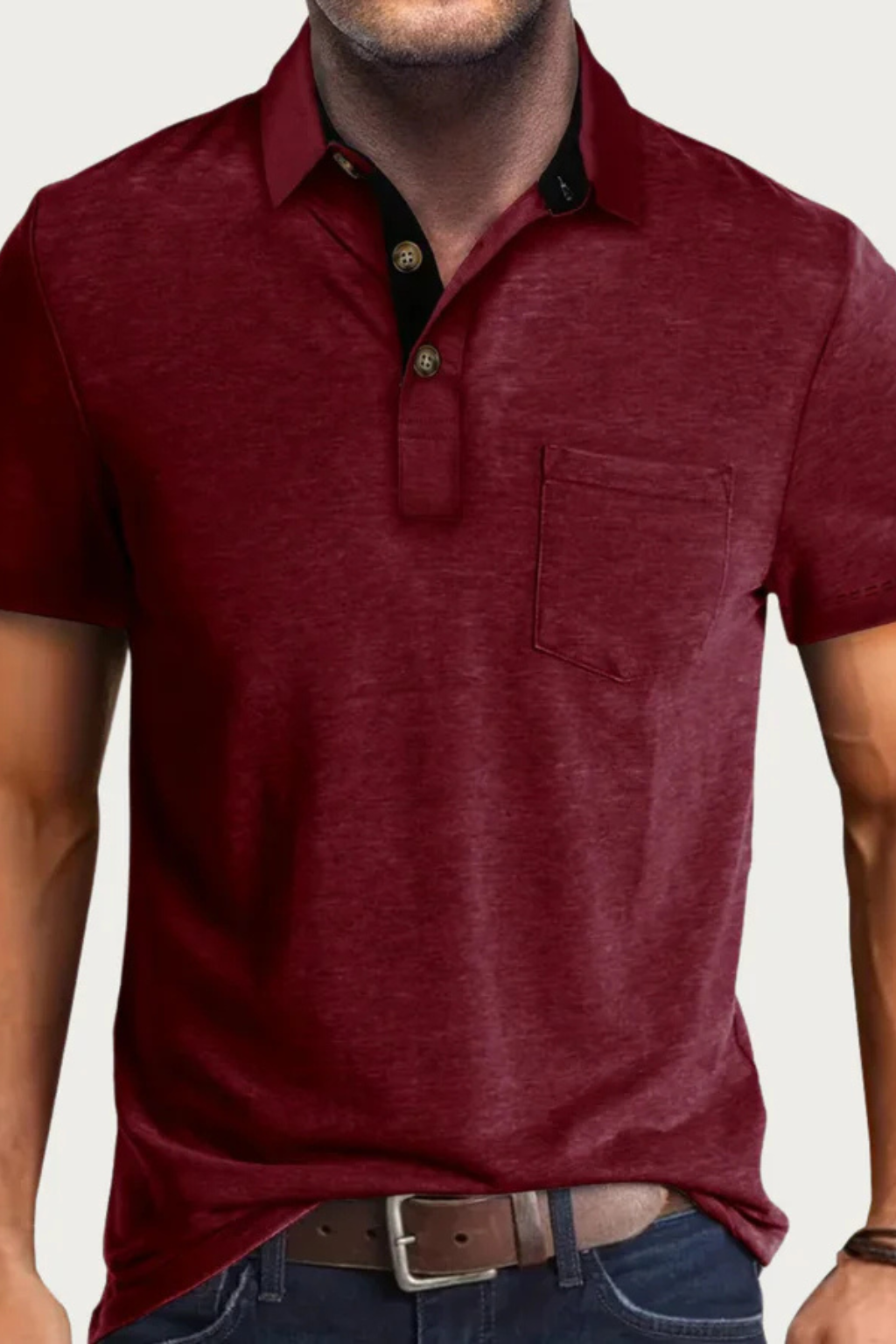 Joey | Men Contrast Collar Short Sleeve Polo Shirt with Pocket