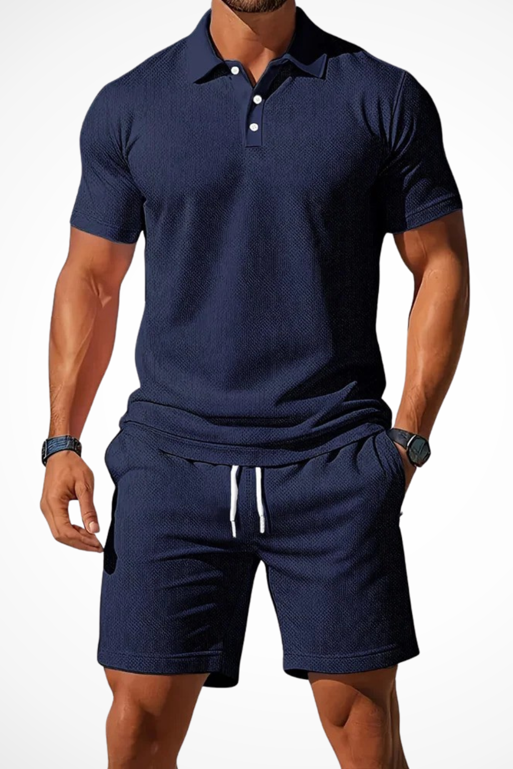 Lex | Men Textured Polo and Shorts Summer Set