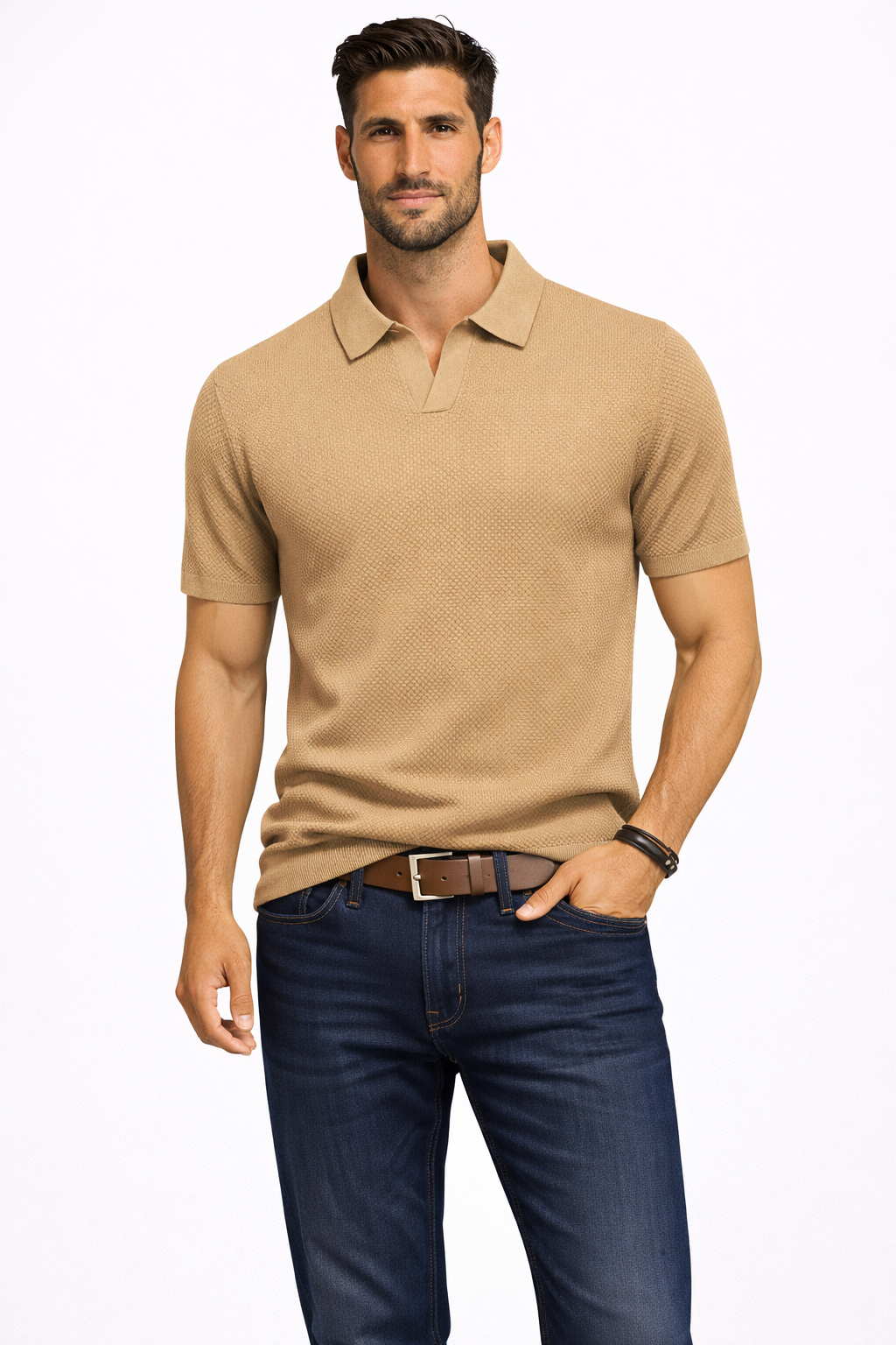 Alden | Men Textured Knit Short Sleeve Polo Shirt