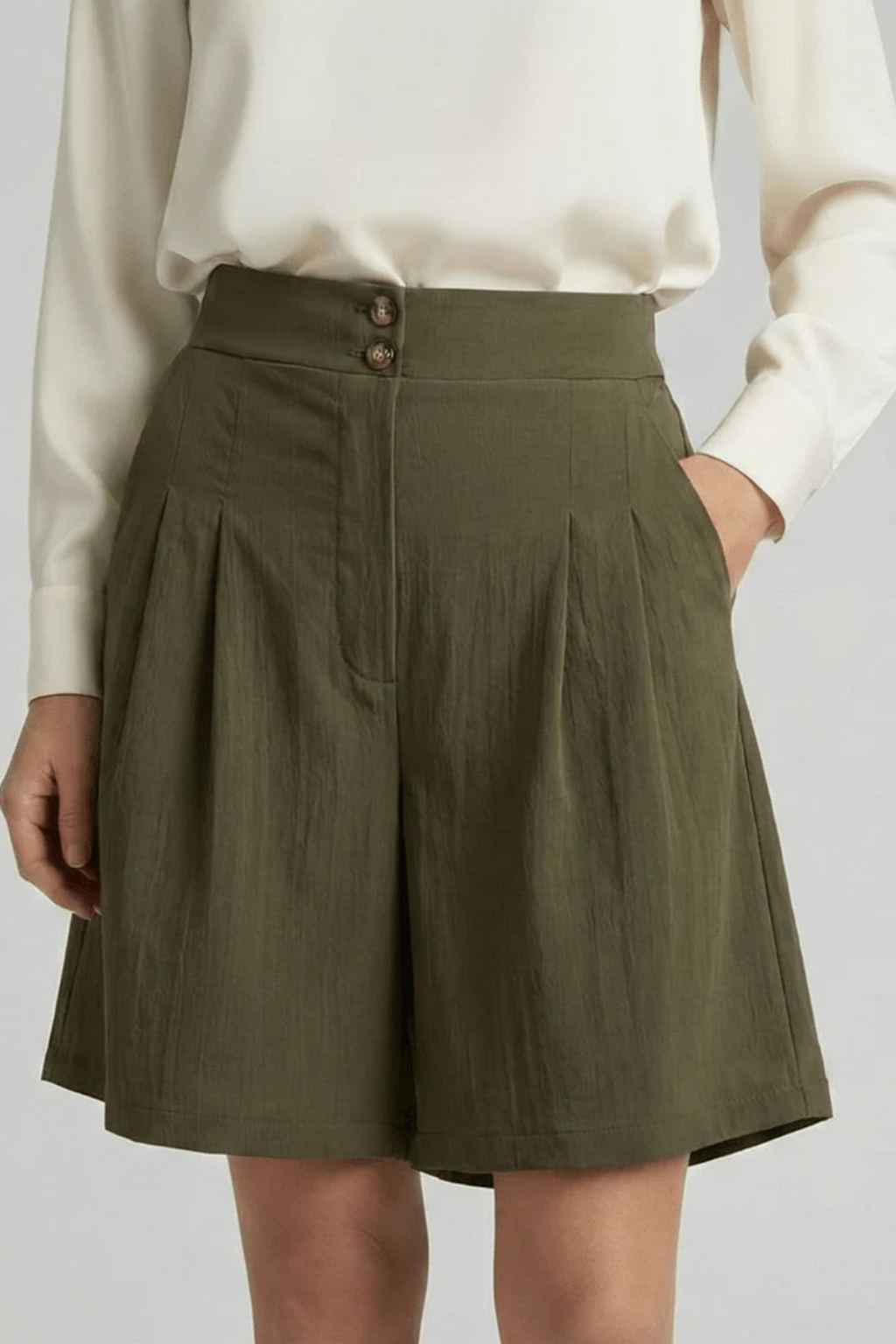 Verity | Women High Waist Pleated Tailored Bermuda Shorts