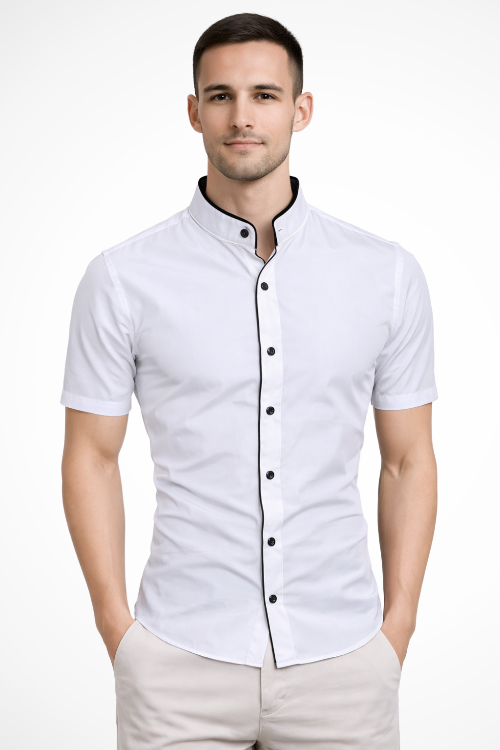 Finlay | Men Buttoned Slim Fit Short Sleeve Shirt with Stand Collar