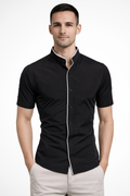 Finlay | Men Buttoned Slim Fit Short Sleeve Shirt with Stand Collar