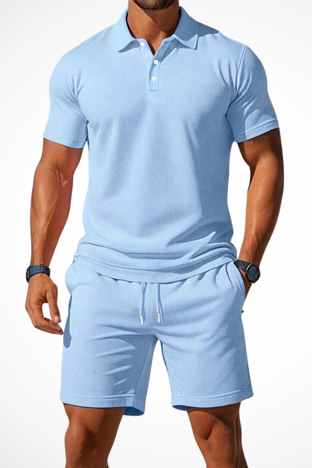 Lex | Men Textured Polo and Shorts Summer Set
