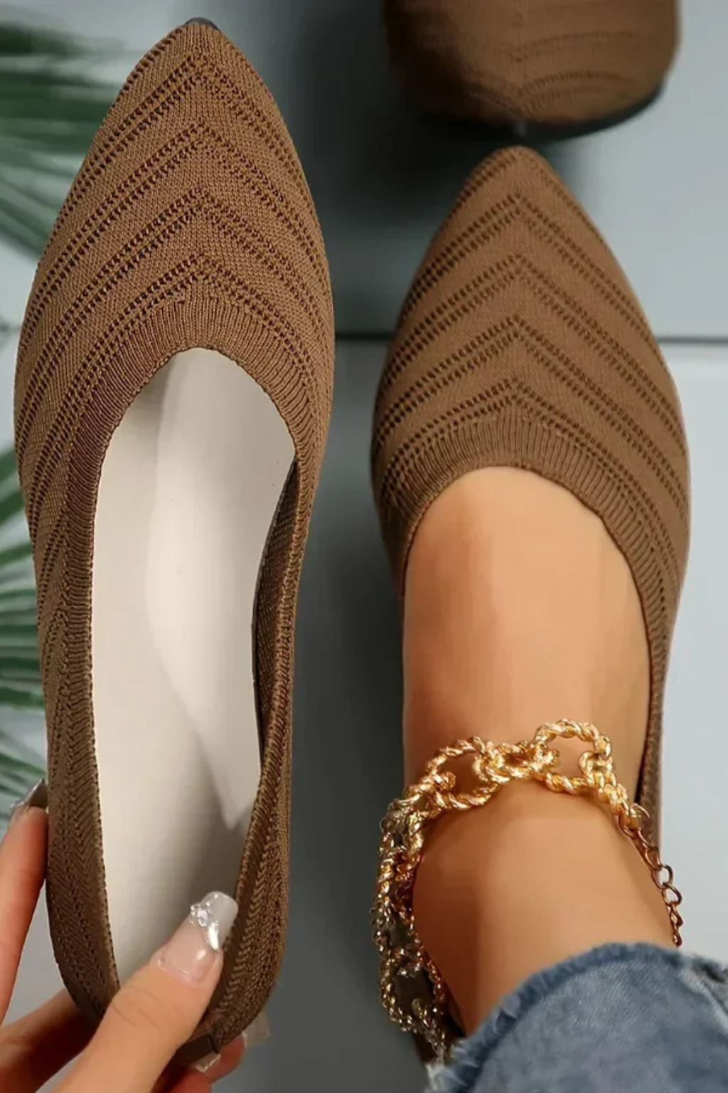 Henrietta | Women Pointed Toe Knit Slip On Ballet Flats
