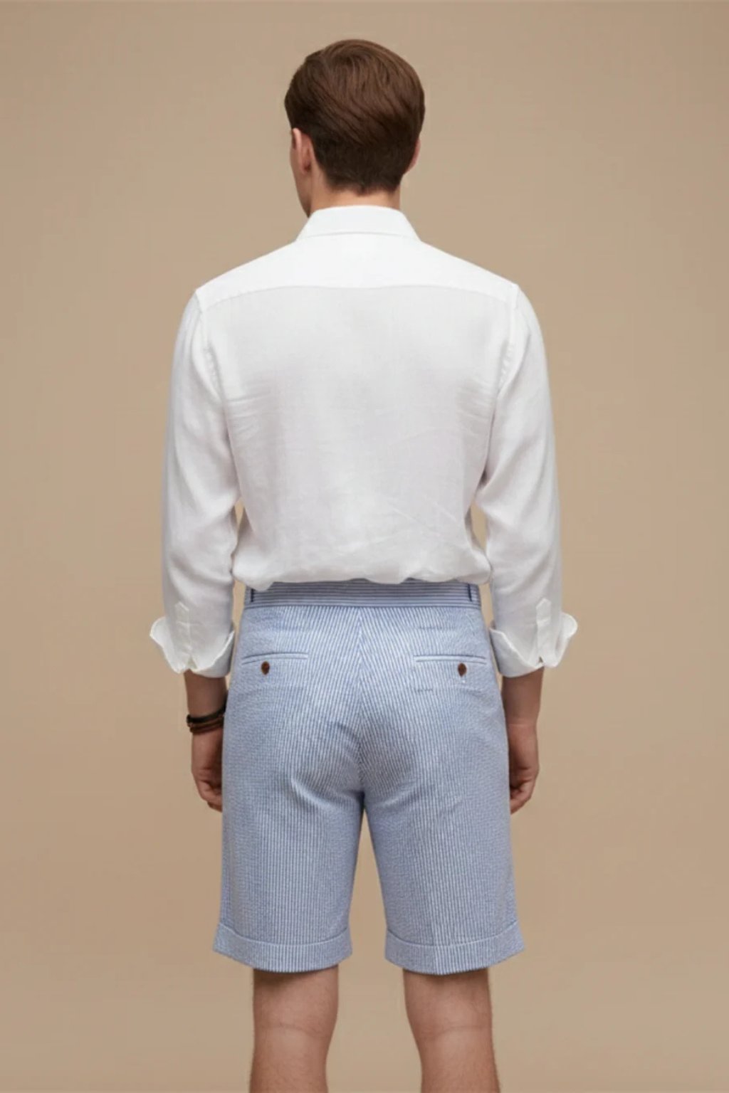 Scott | Men High Waist Striped Seersucker Pleated Turn Up Hem Chino Shorts