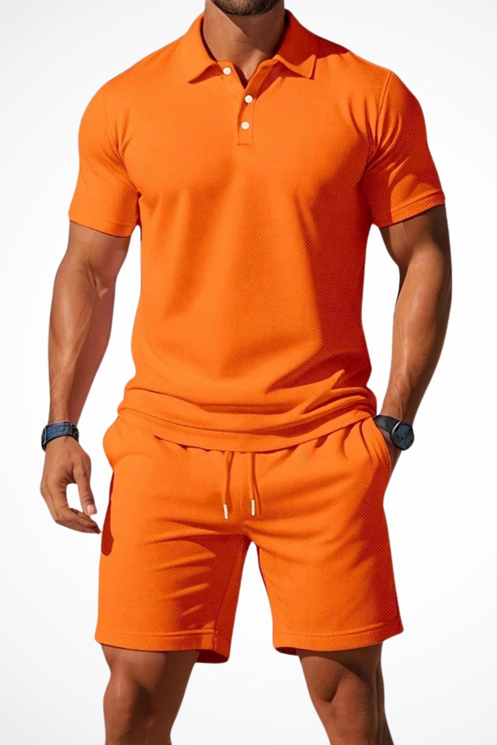 Lex | Men Textured Polo and Shorts Summer Set