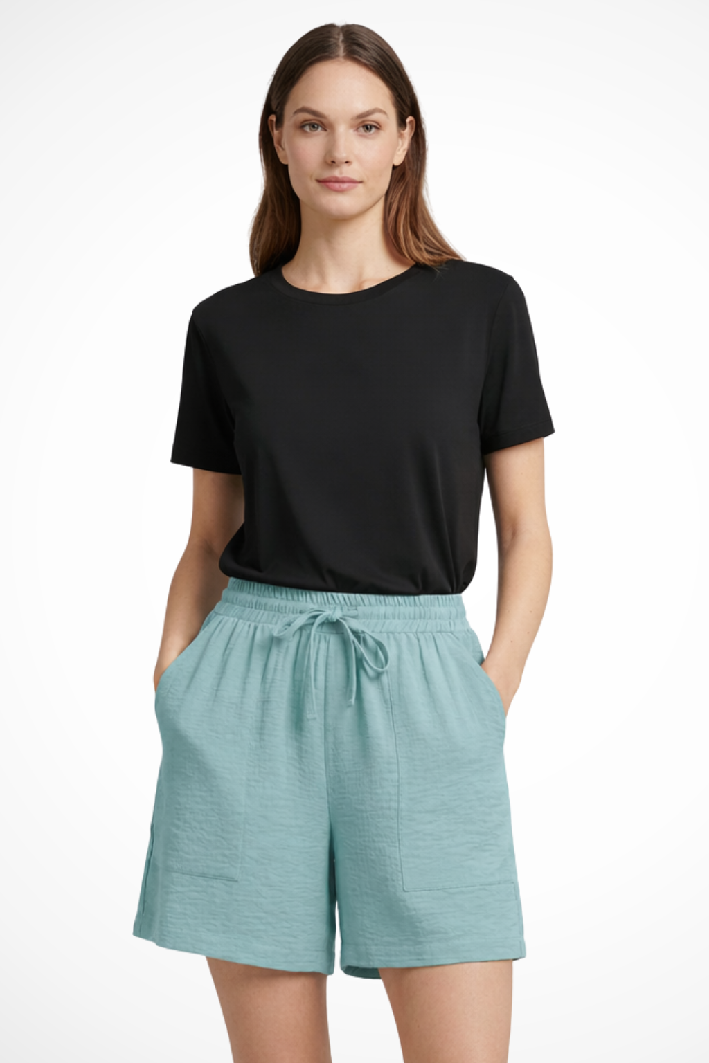 Tessa | Women Textured Drawstring Waist Casual Shorts with Pockets
