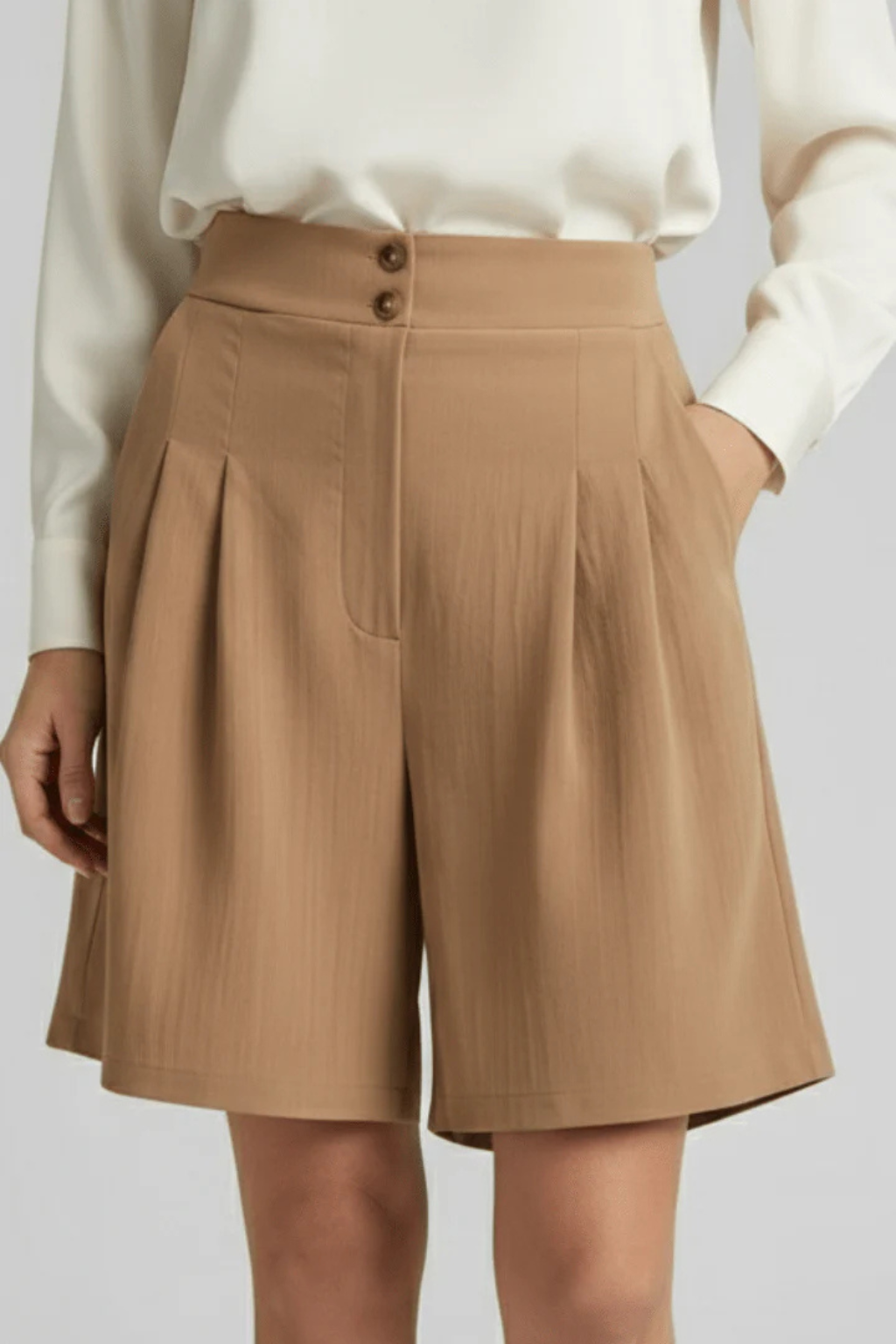 Verity | Women High Waist Pleated Tailored Bermuda Shorts