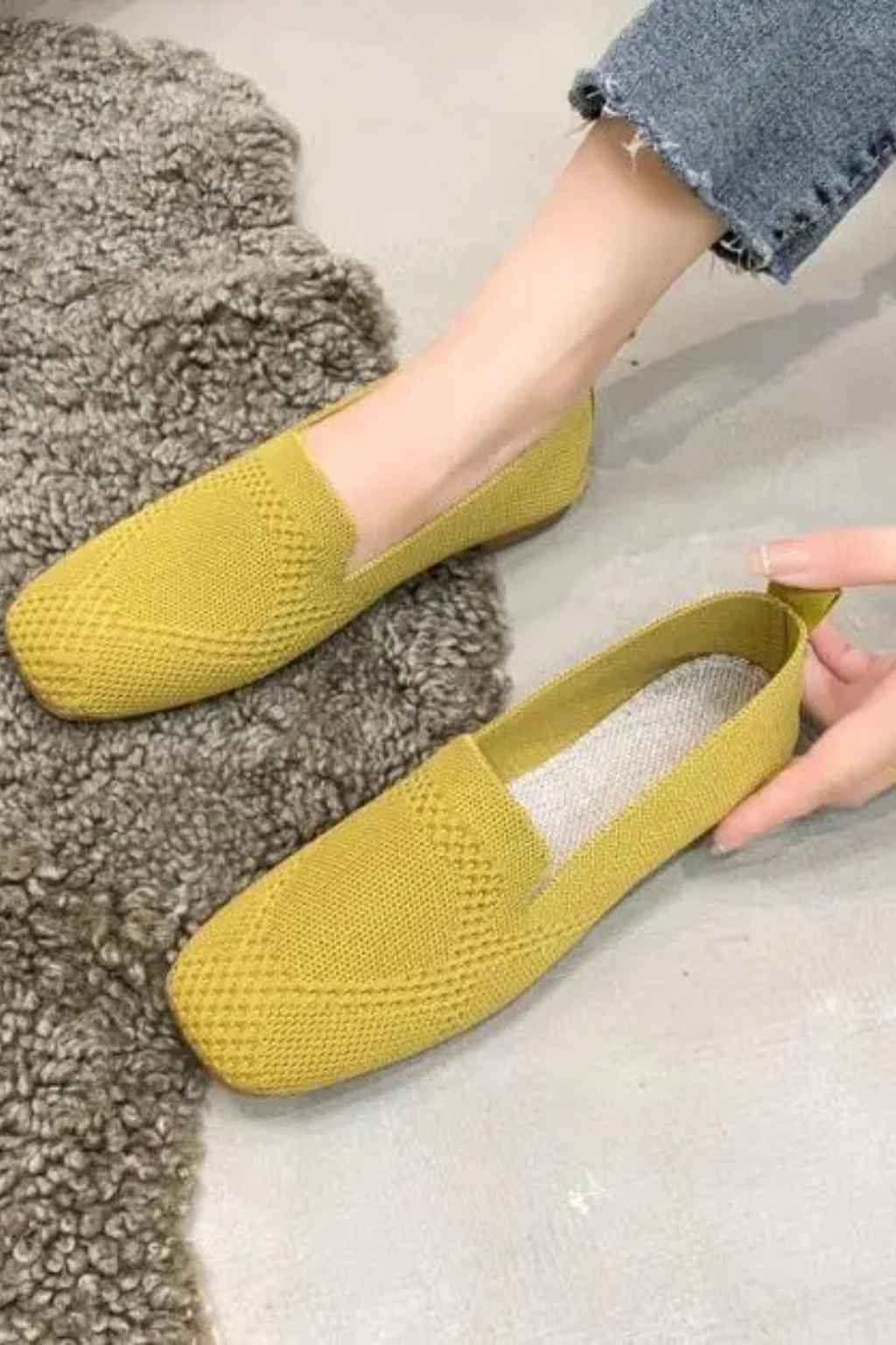Laurentia | Women Square Toe Knit Mesh Slip On Ballet Flats