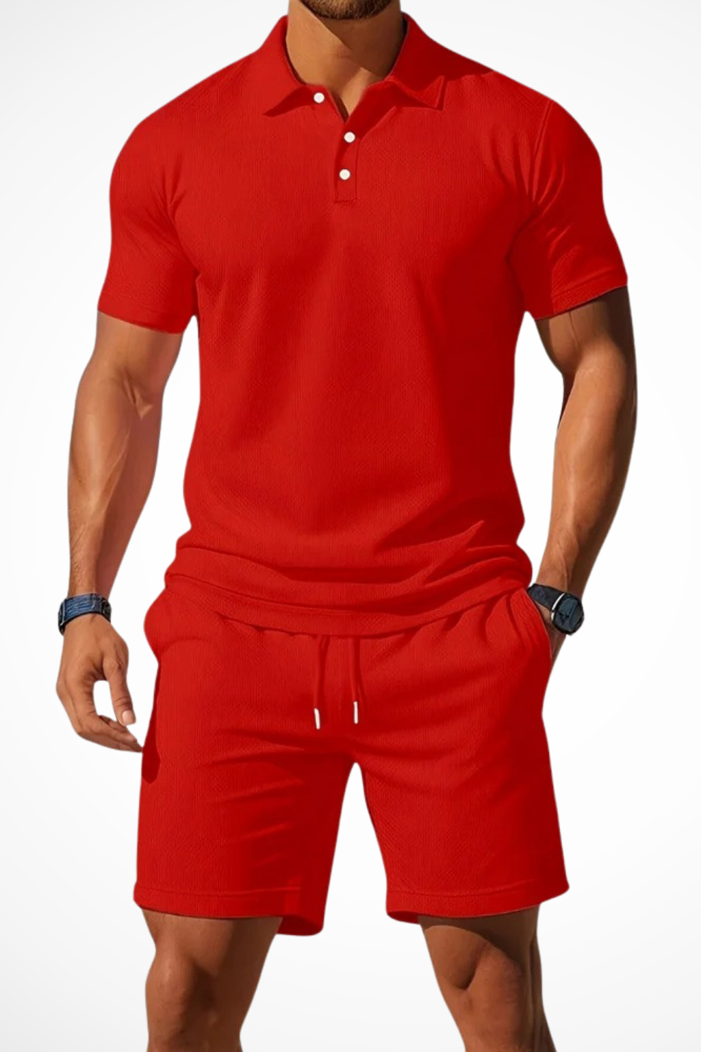 Lex | Men Textured Polo and Shorts Summer Set