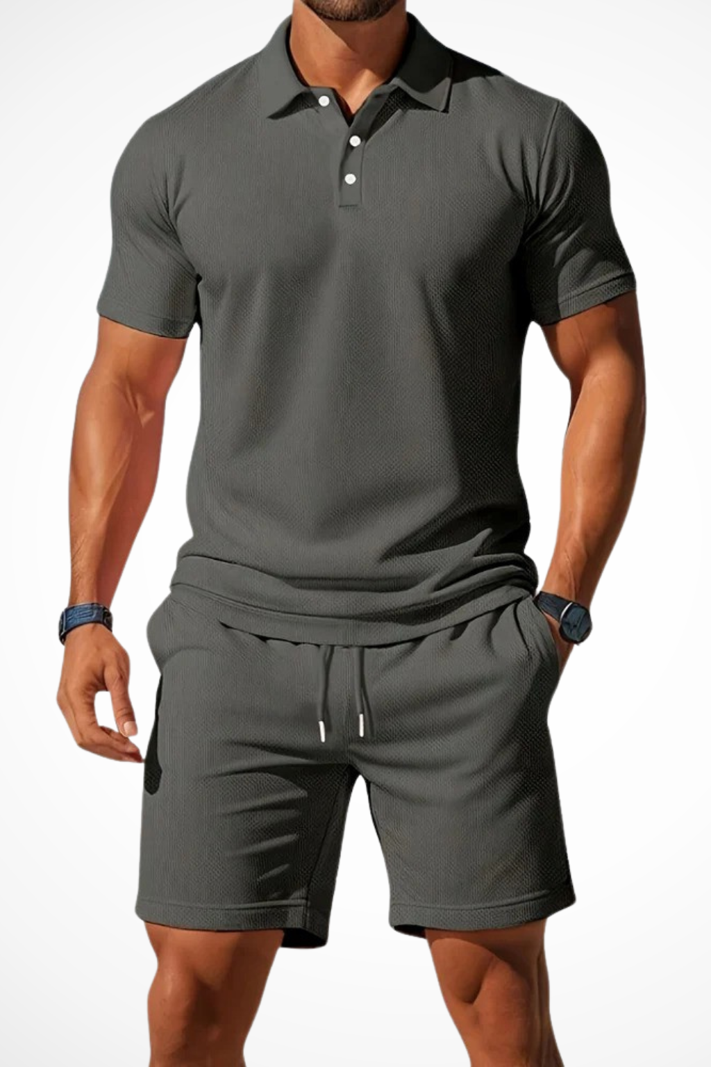 Lex | Men Textured Polo and Shorts Summer Set