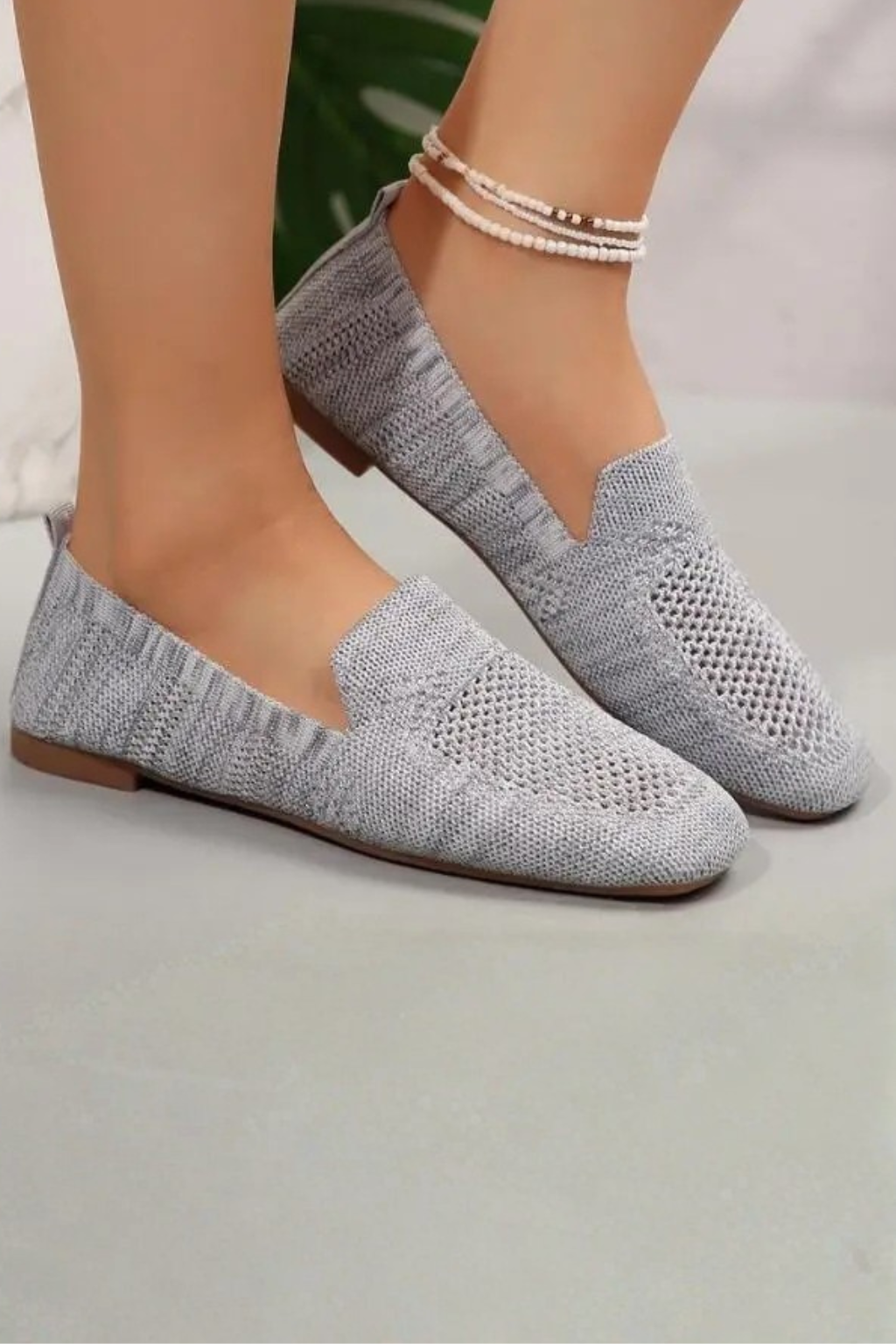 Laurentia | Women Square Toe Knit Mesh Slip On Ballet Flats