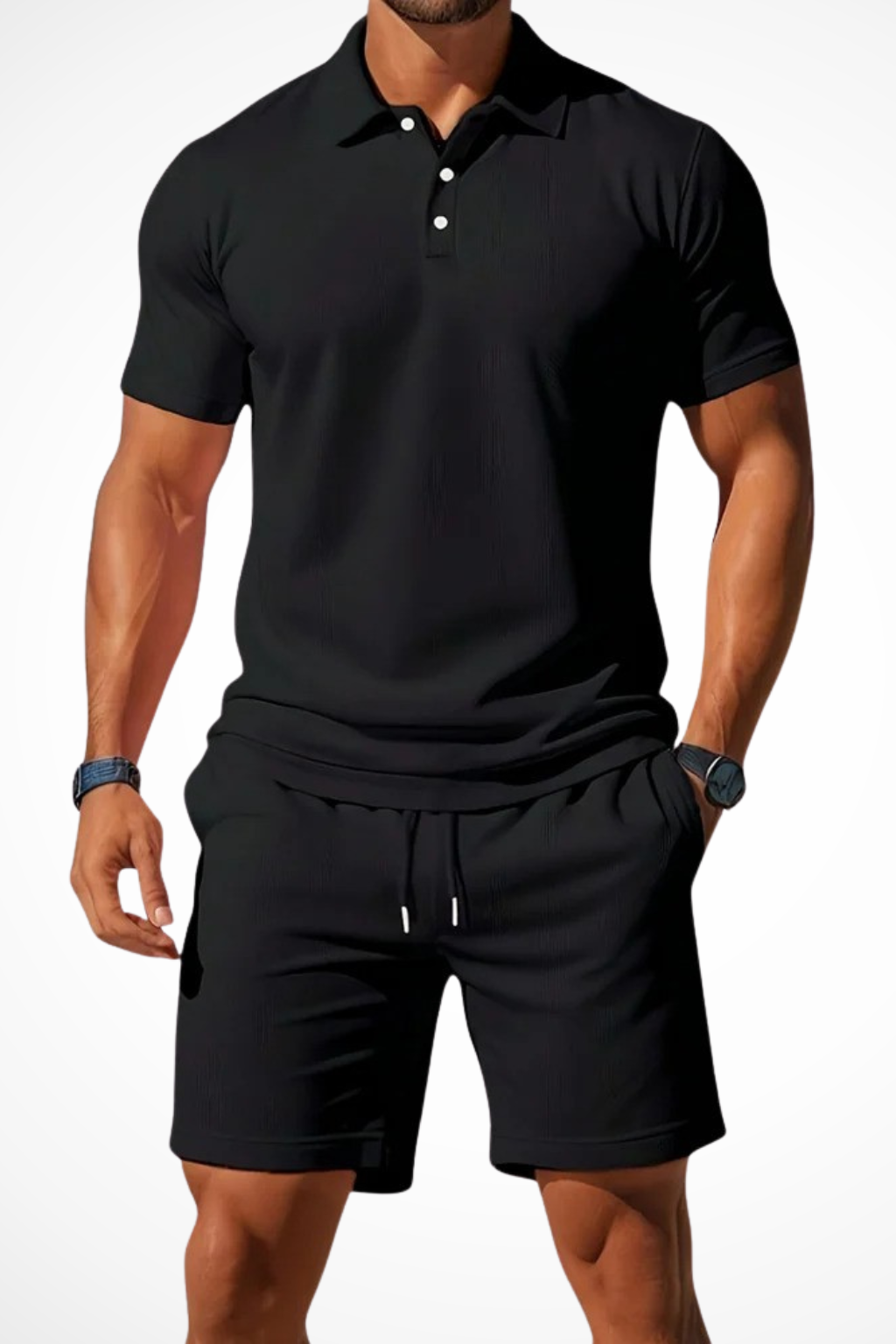 Lex | Men Textured Polo and Shorts Summer Set