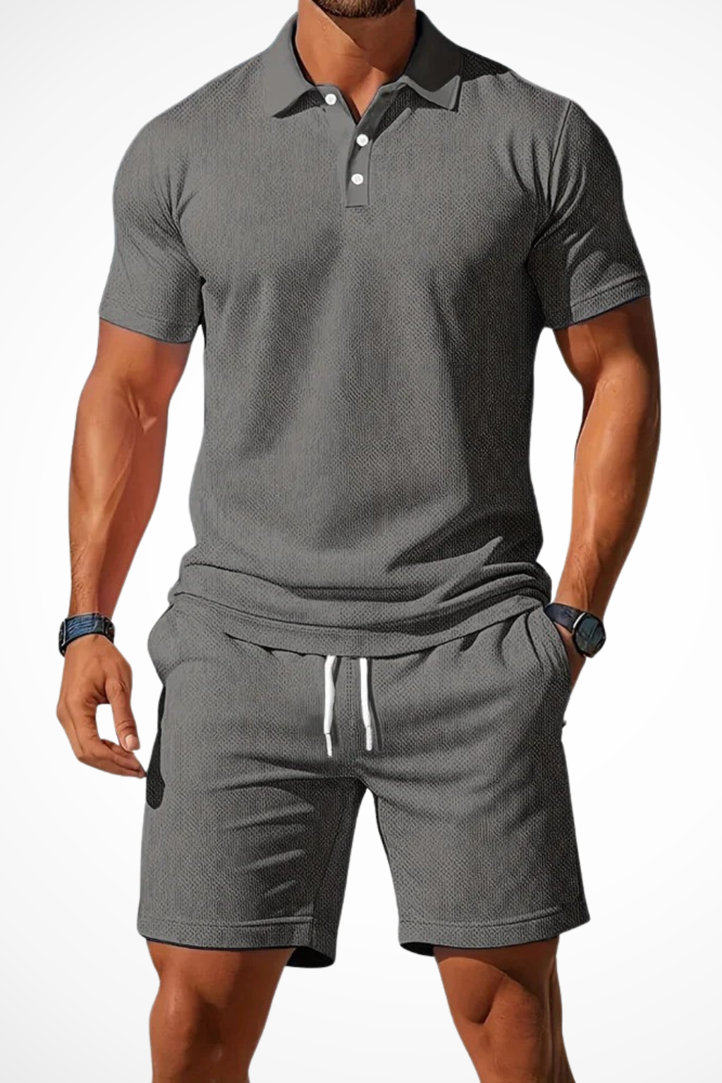 Lex | Men Textured Polo and Shorts Summer Set