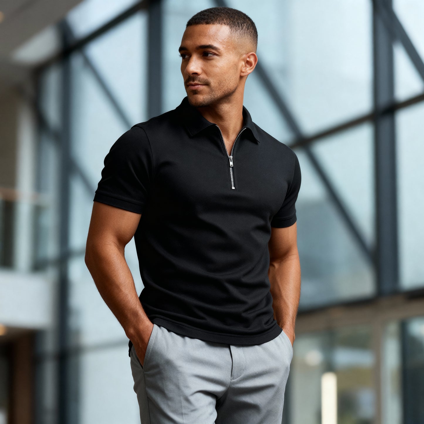 Alex Zip Polo Shirt – Men's Modern Fit Short Sleeve Polo for Smart Casual Style