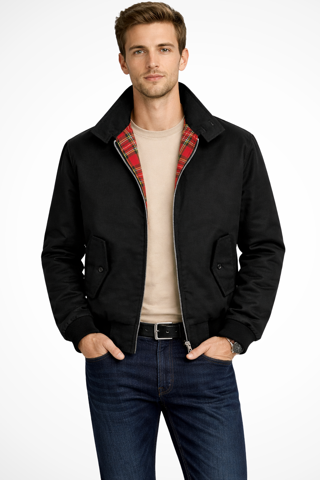 Baxter | Men Zip Up Harrington Jacket with Tartan Lining