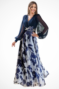 Valentina | Women V Neck Balloon Sleeve Floral Print Maxi Wedding Guest Dress