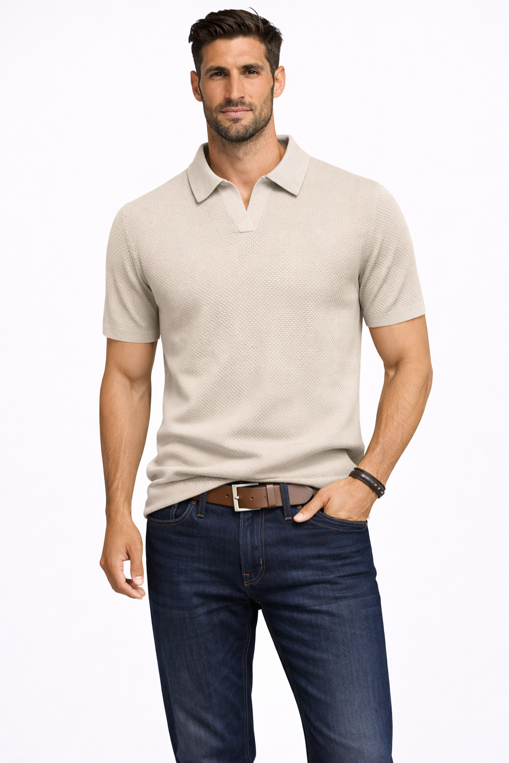 Alden | Men Textured Knit Short Sleeve Polo Shirt
