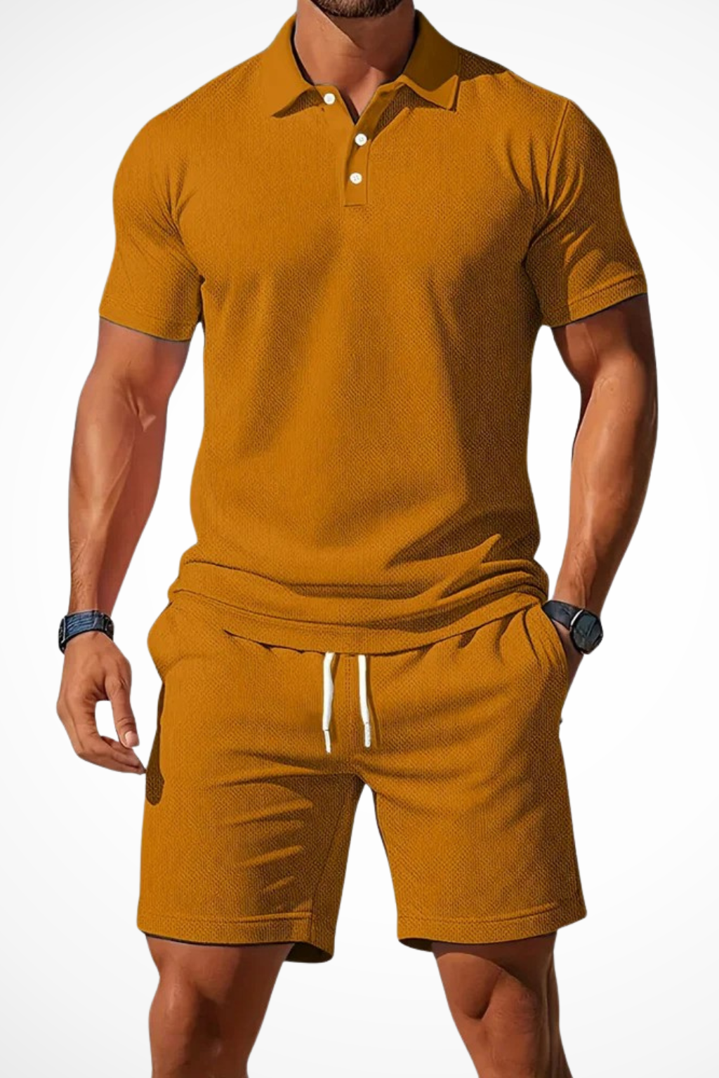 Lex | Men Textured Polo and Shorts Summer Set