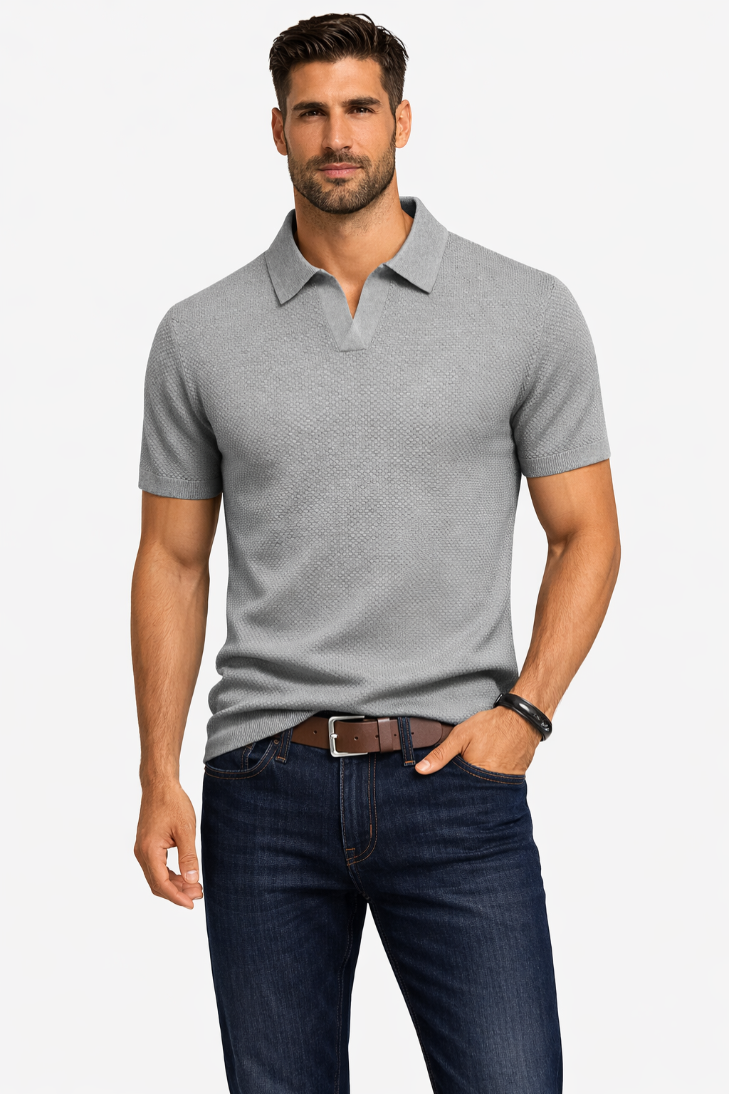 Alden | Men Textured Knit Short Sleeve Polo Shirt