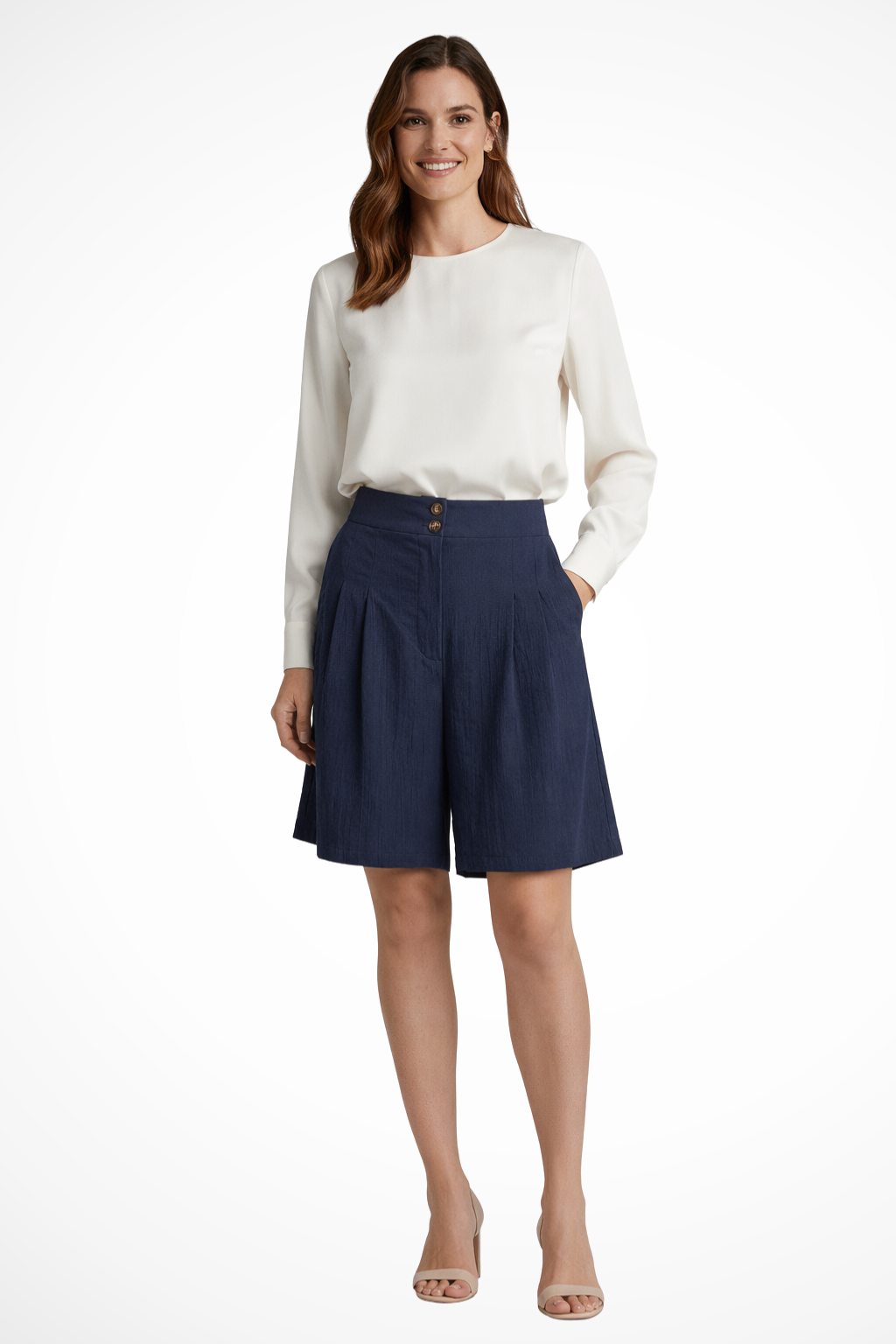 Verity | Women High Waist Pleated Tailored Bermuda Shorts