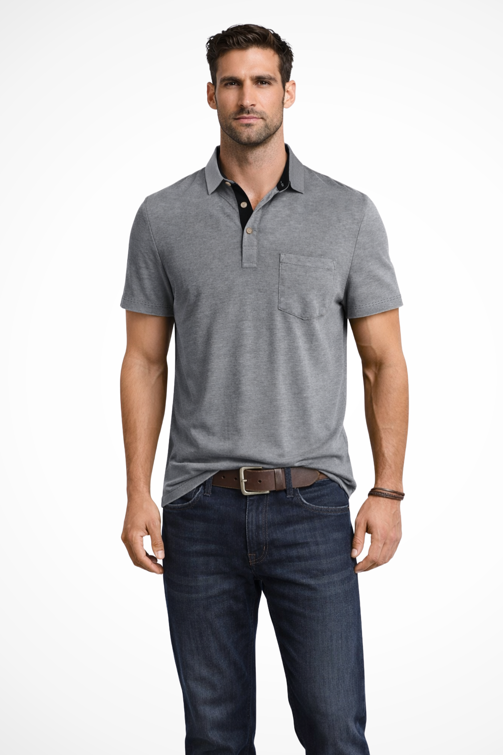 Joey | Men Contrast Collar Short Sleeve Polo Shirt with Pocket