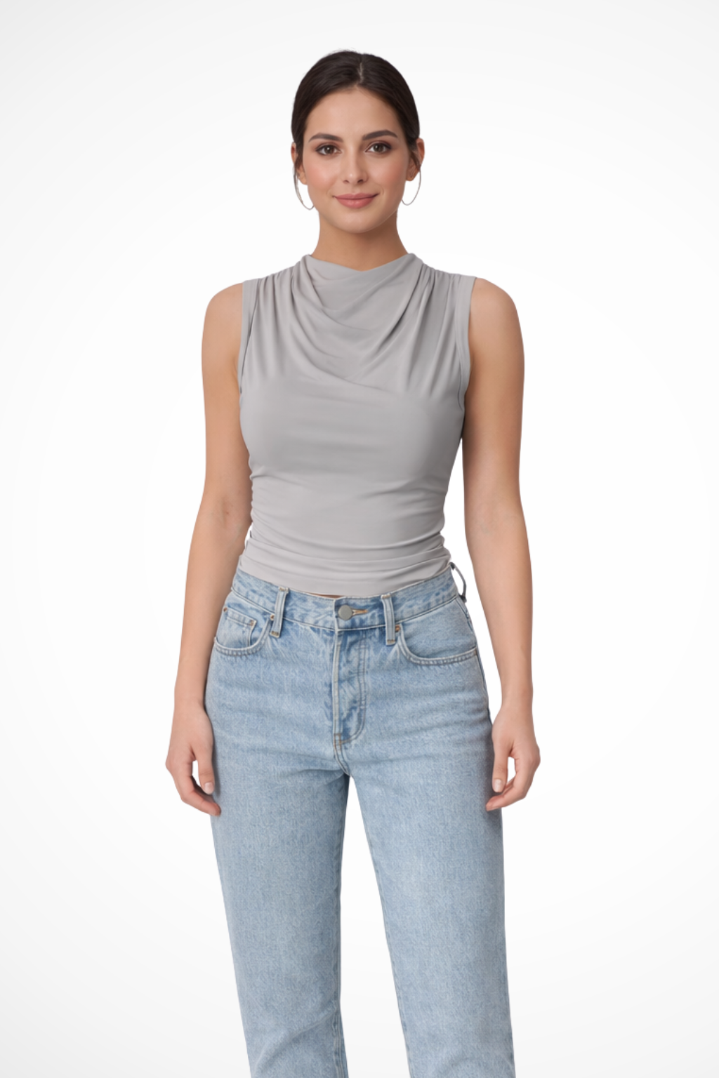Kaia | Women’s Sleeveless Draped Neck Peplum Top