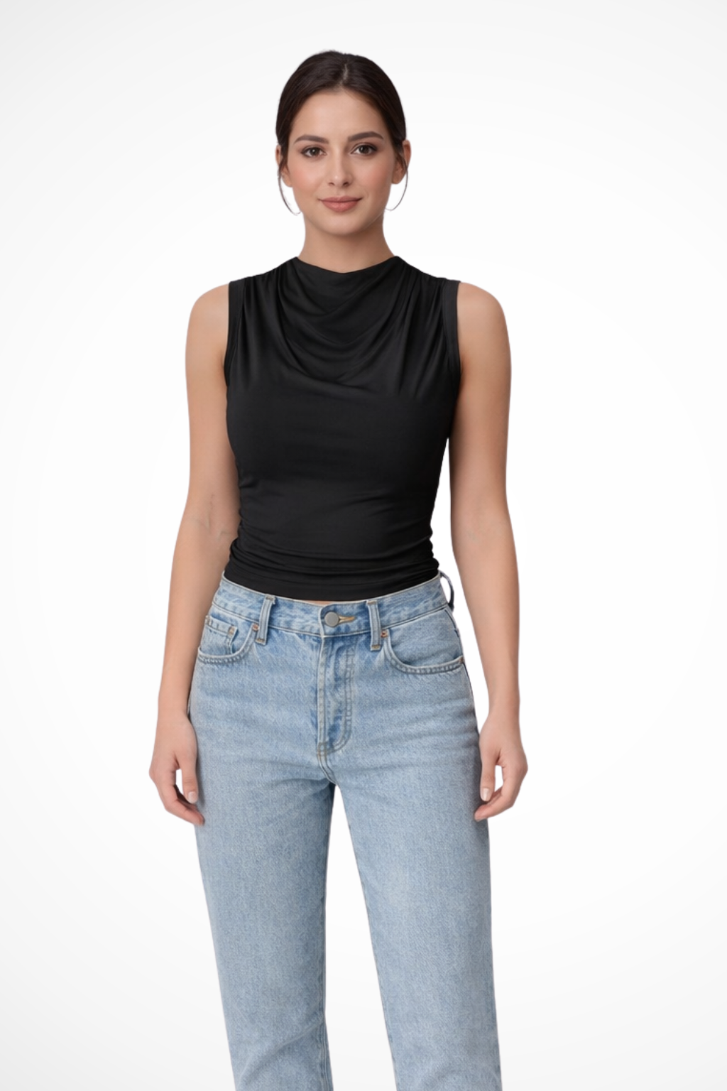 Kaia | Women’s Sleeveless Draped Neck Peplum Top