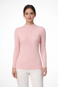 Elvire | Women’s Ribbed Mock Neck Long Sleeve Knit Top in Pink