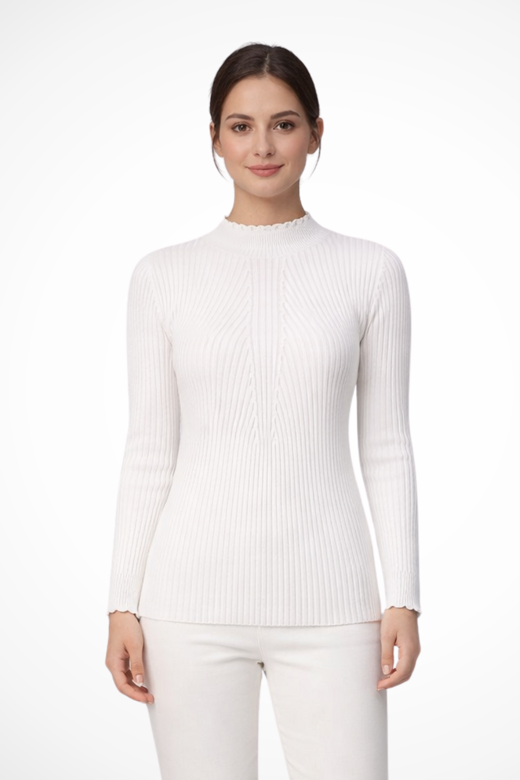Elvire | Women’s Ribbed Mock Neck Long Sleeve Knit Top in Pink