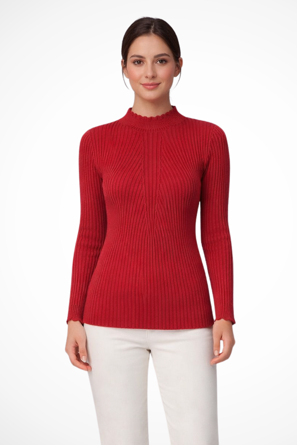 Elvire | Women’s Ribbed Mock Neck Long Sleeve Knit Top in Pink