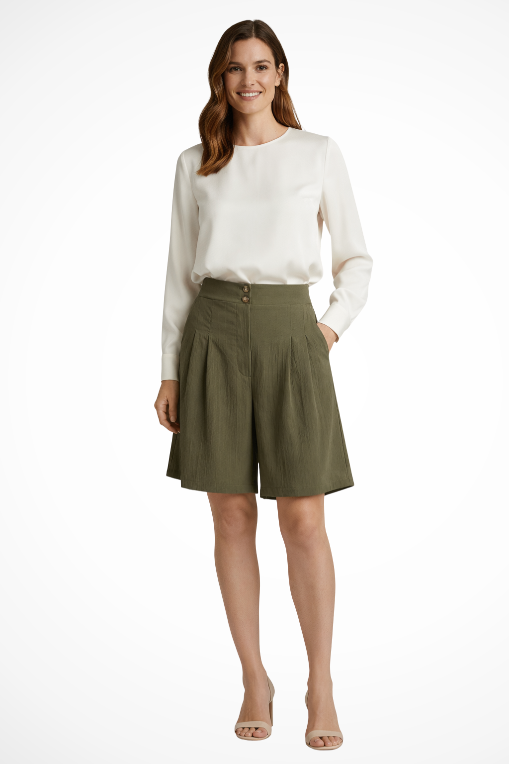 Verity | Women High Waist Pleated Tailored Bermuda Shorts