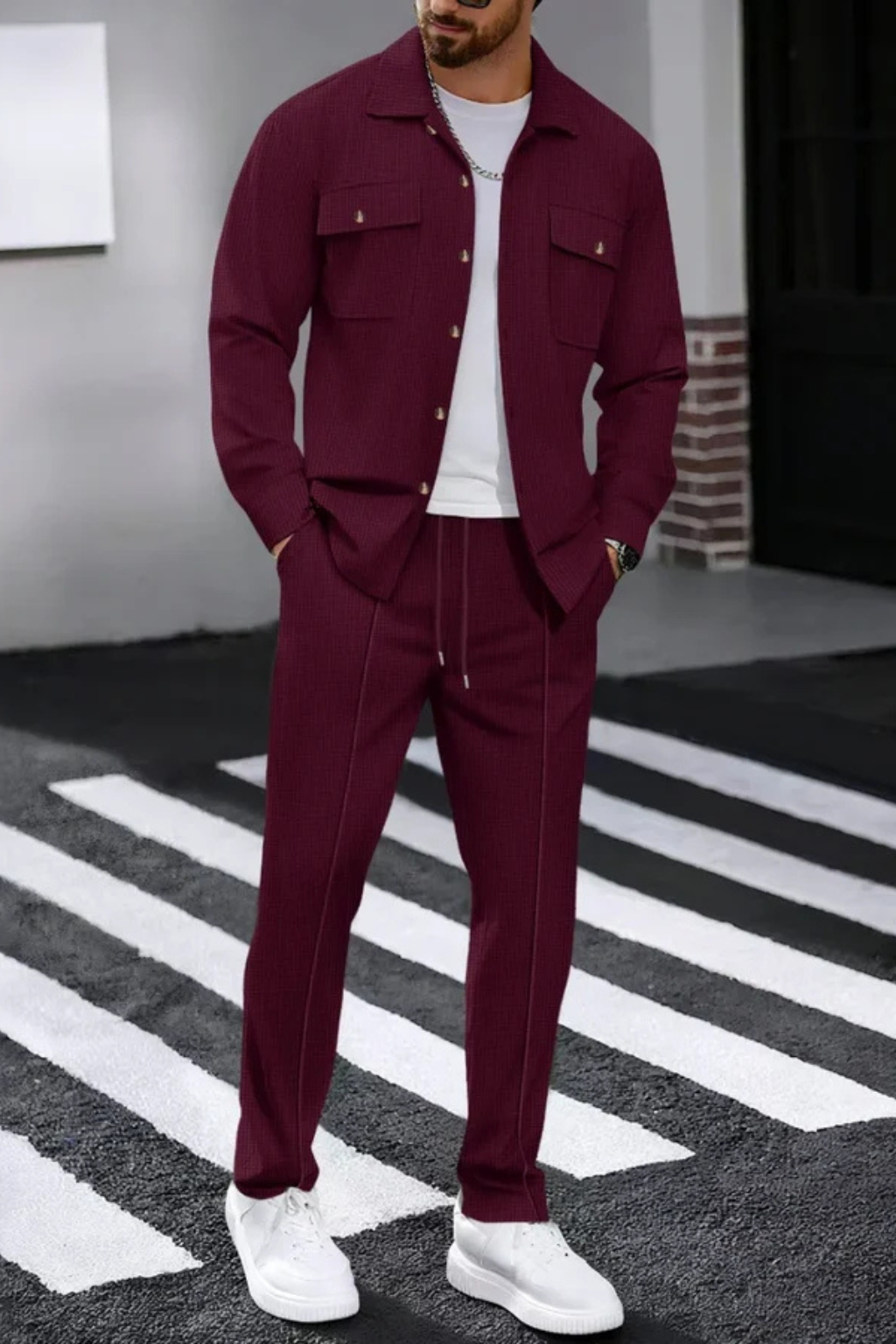 Tanner | Men Long Sleeve Chest Pocket Overshirt and Straight Leg Trousers Set