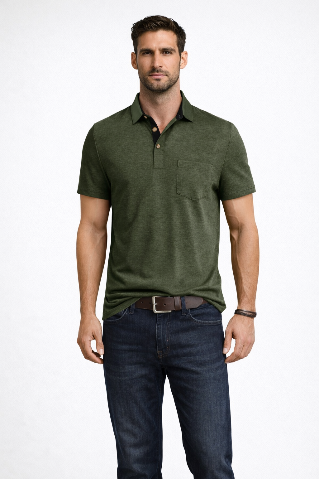 Joey | Men Contrast Collar Short Sleeve Polo Shirt with Pocket