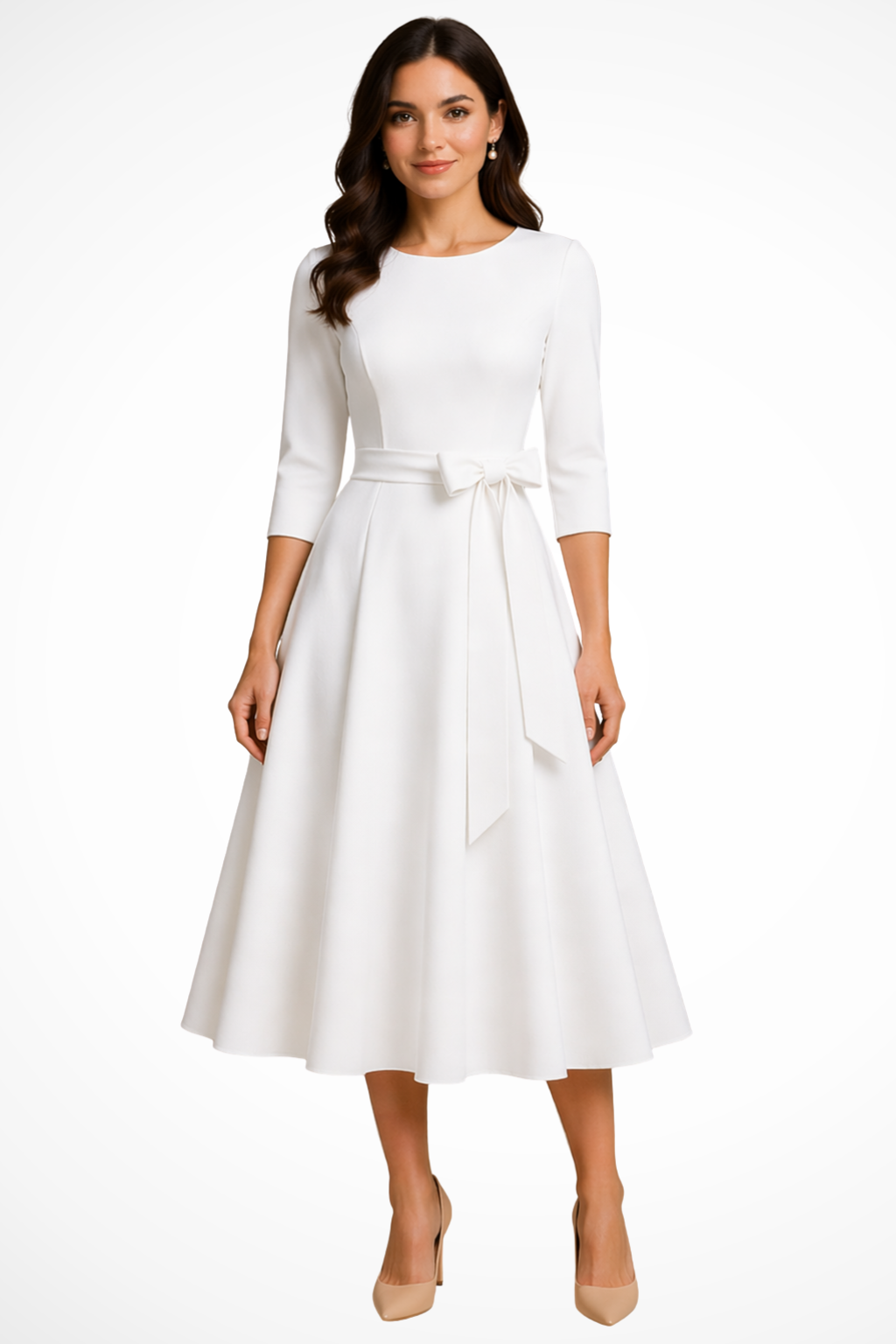 Cordelia | Women Bateau Neck Half Sleeve Pleated A Line Midi Wedding Guest Dress
