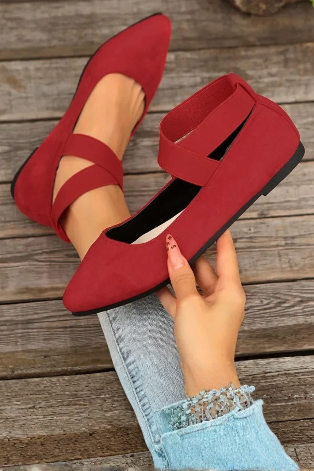 Emmeline | Women Pointed Toe Ankle Strap Ballet Flats