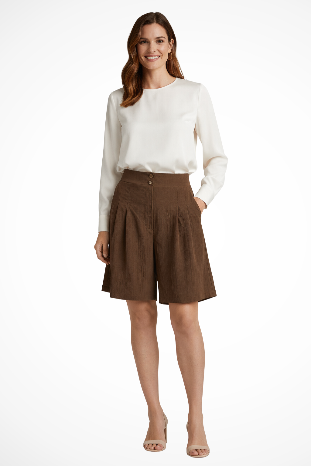 Verity | Women High Waist Pleated Tailored Bermuda Shorts