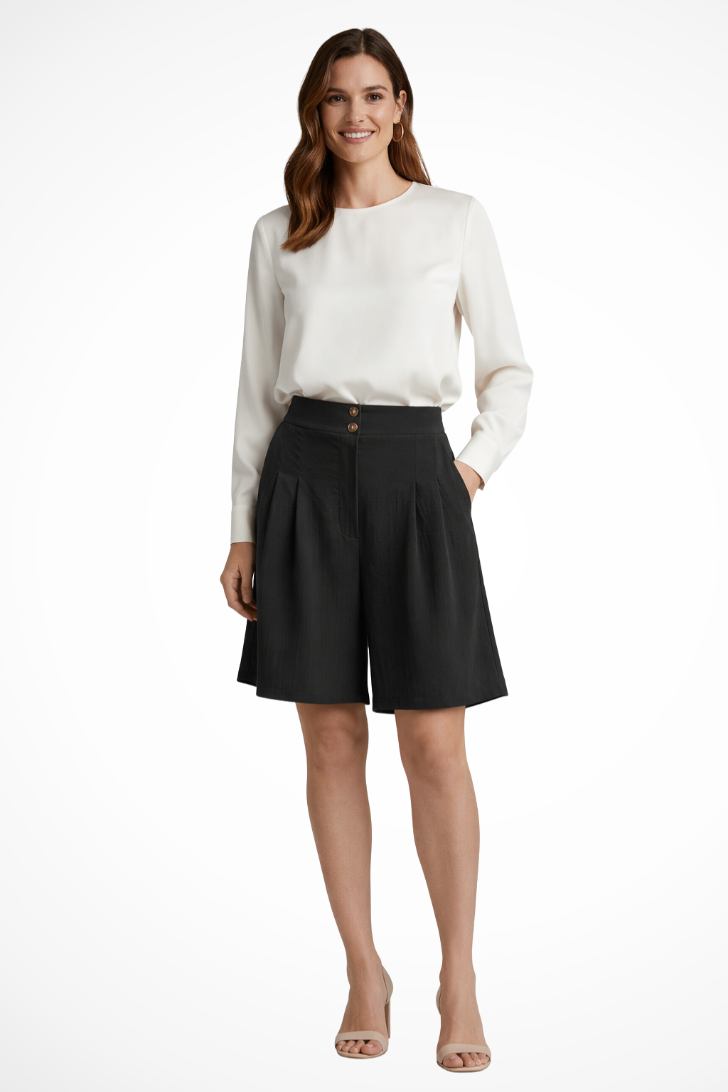 Verity | Women High Waist Pleated Tailored Bermuda Shorts