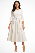 Cordelia | Women Bateau Neck Half Sleeve Pleated A Line Midi Wedding Guest Dress