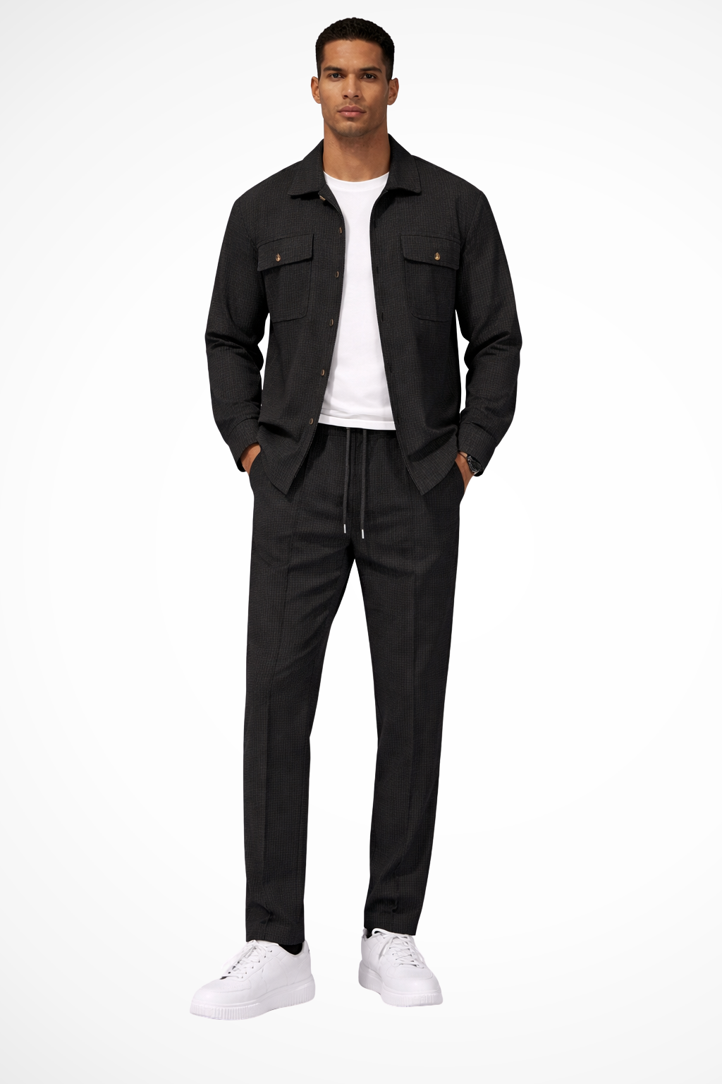 Tanner | Men Long Sleeve Chest Pocket Overshirt and Straight Leg Trousers Set