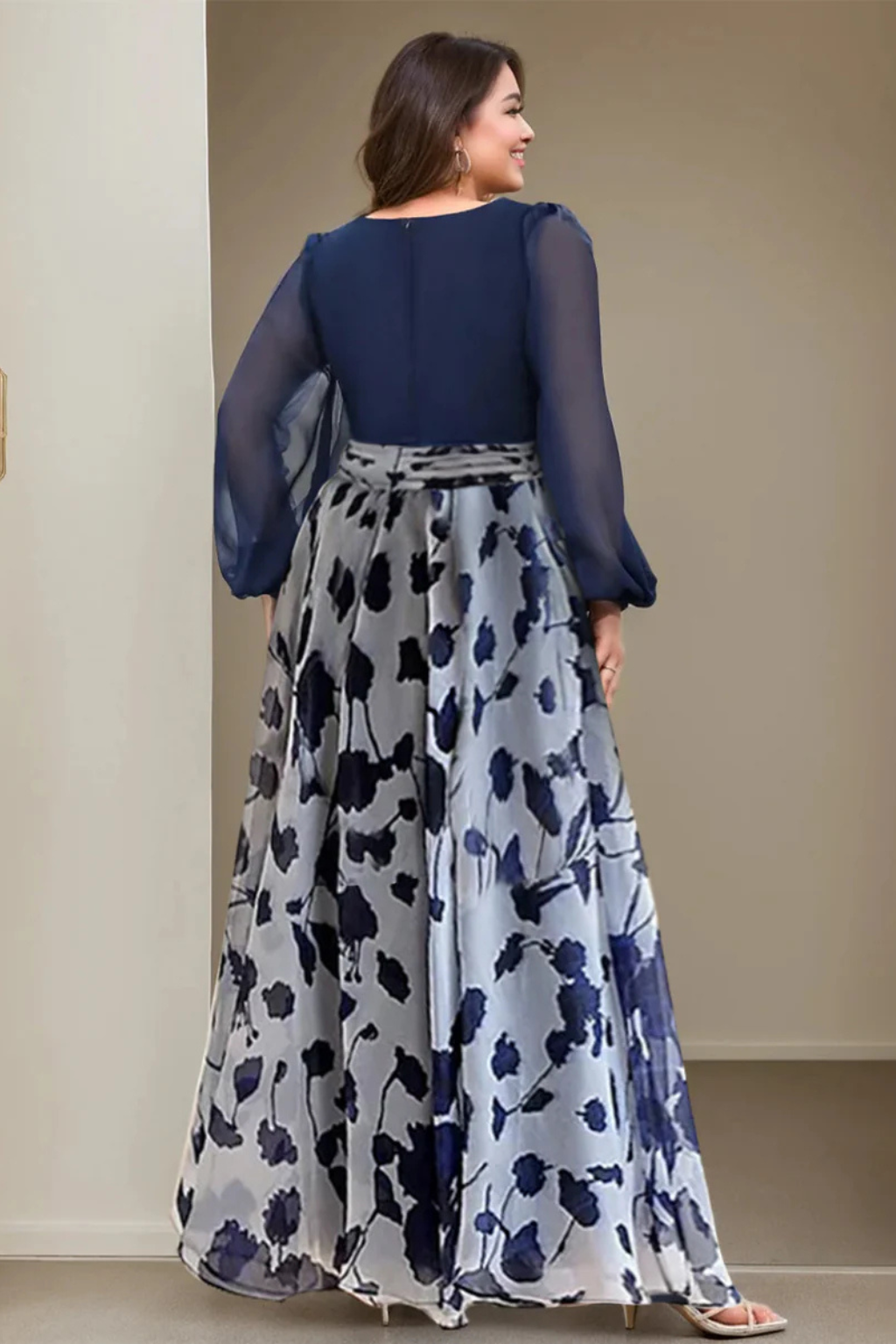 Valentina | Women V Neck Balloon Sleeve Floral Print Maxi Wedding Guest Dress