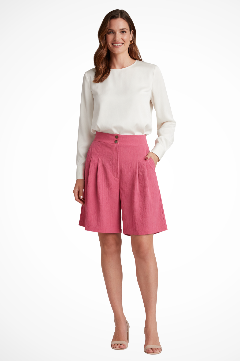 Verity | Women High Waist Pleated Tailored Bermuda Shorts