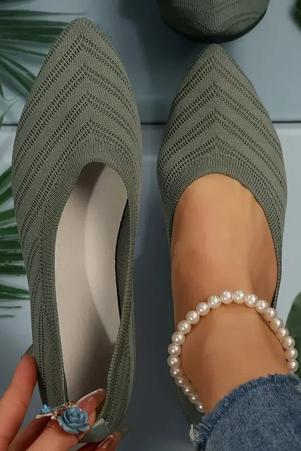 Henrietta | Women Pointed Toe Knit Slip On Ballet Flats