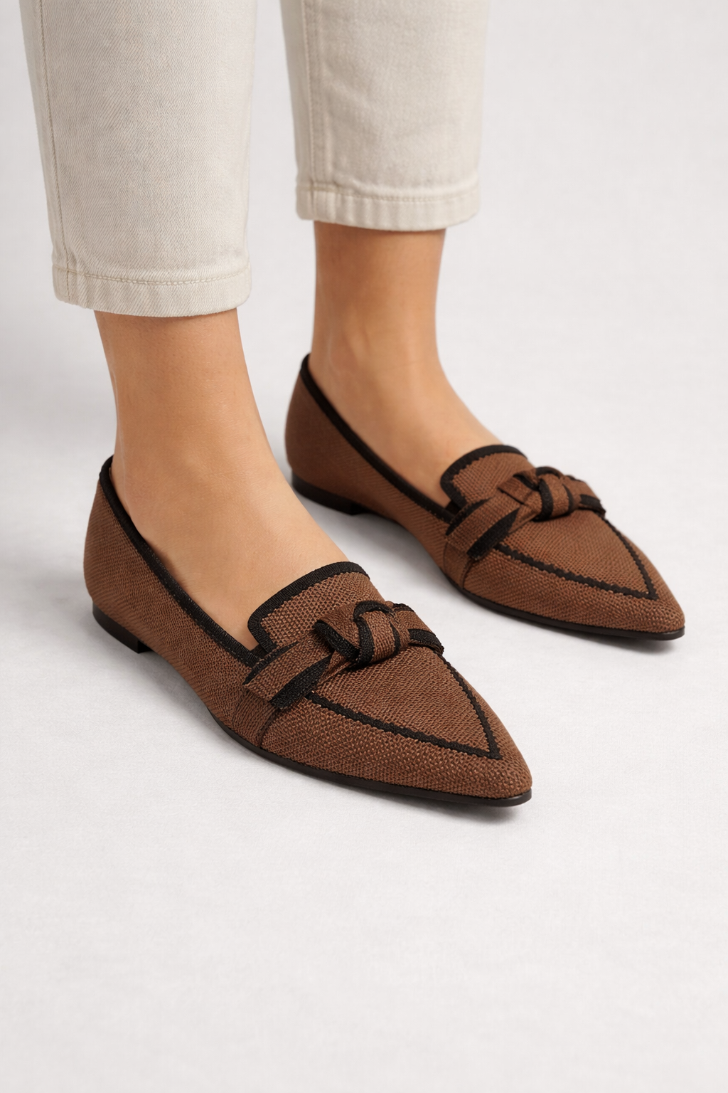 Celina | Women Pointed Toe Knit Bow Detail Ballet Flats