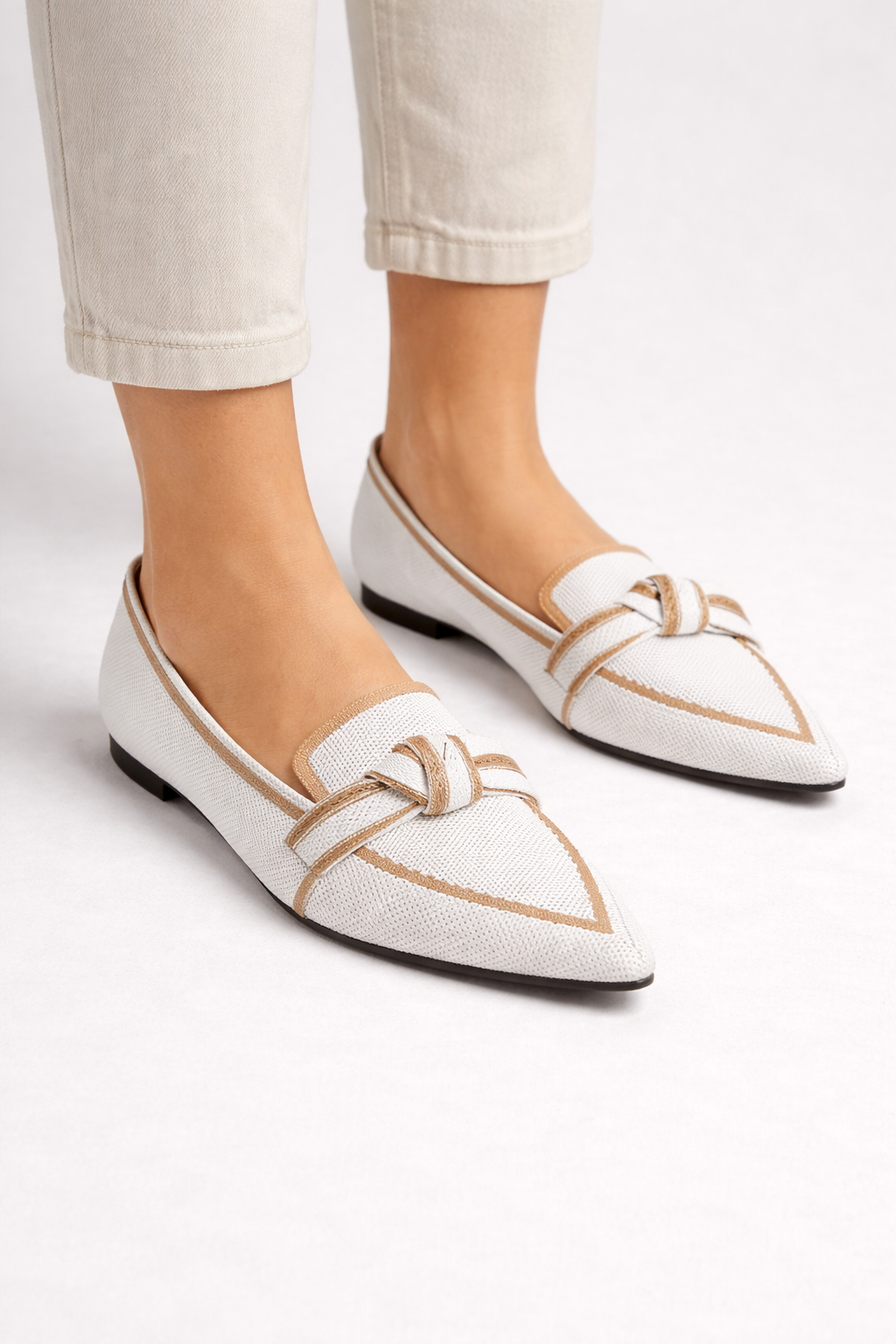 Celina | Women Pointed Toe Knit Bow Detail Ballet Flats