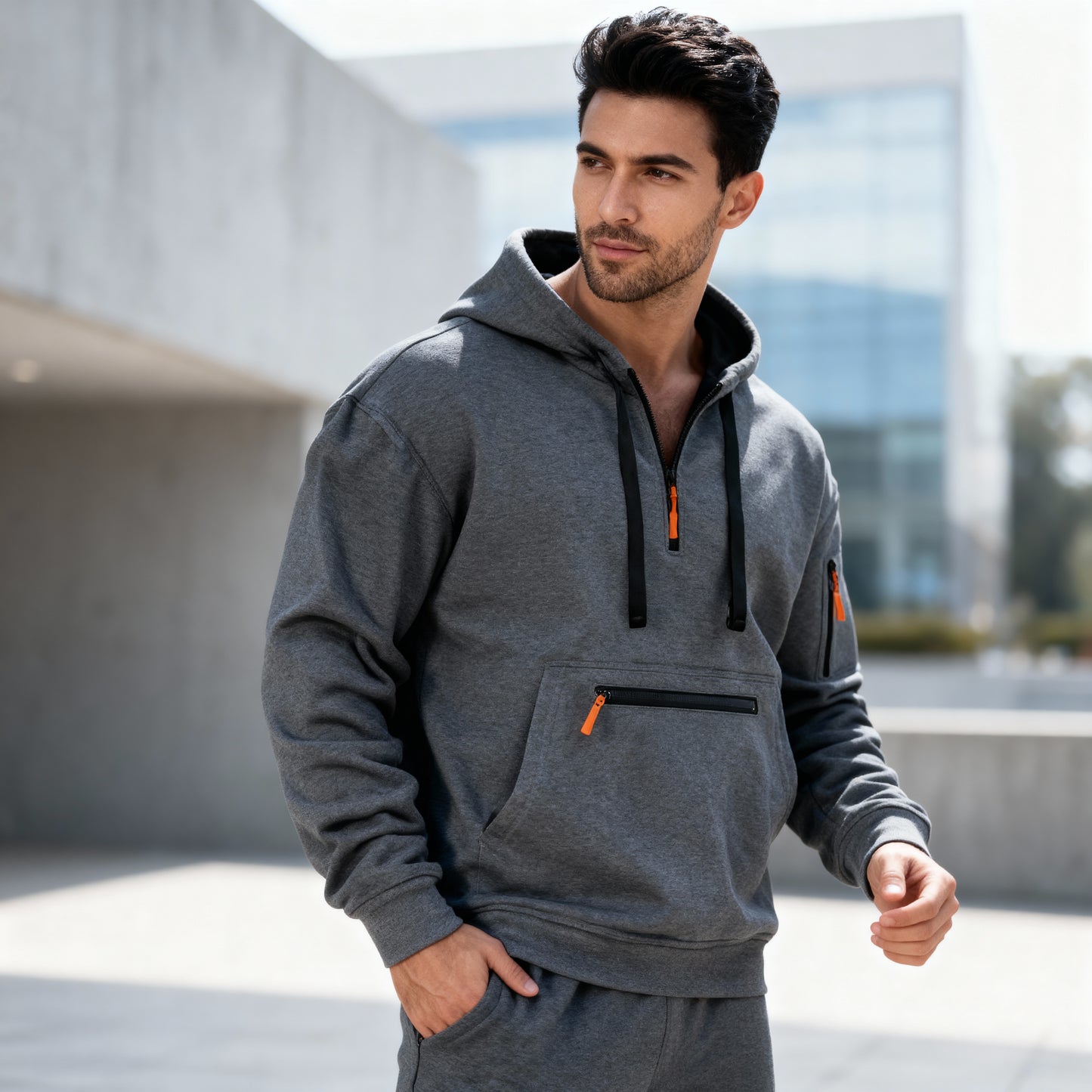 Logan Zip Hoodie – Men's Utility Pullover with Hood and Multi-Pocket Street Style