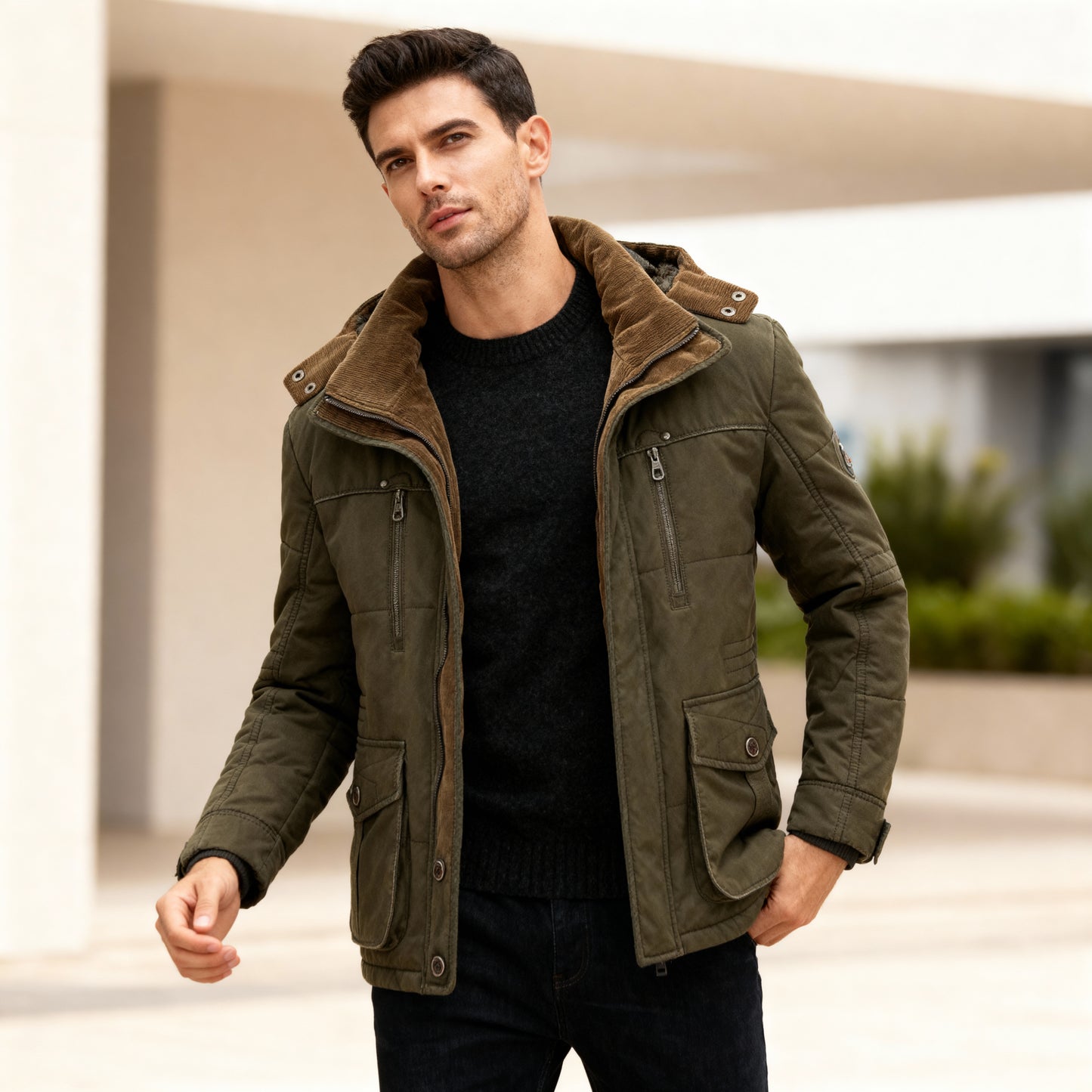 Hunter Winter Parka – Men's Fleece-Lined Jacket with Detachable Hood & Utility Pockets