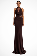 Vesper | Women Halter Neck Lace Panel Sleeveless Wedding Guest Maxi Dress